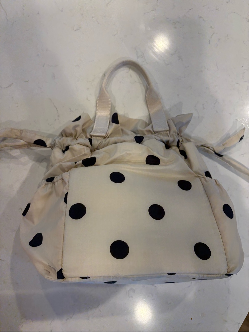 Calpak Cream and Black Polka Dot Drawstring Tote